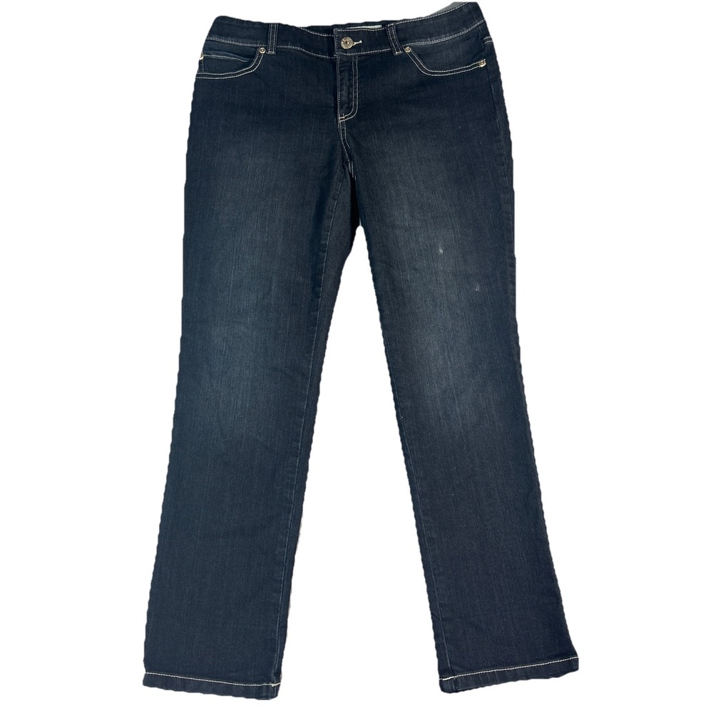 Chicos Jeans Women 0 Platinum Denim Straight Dark Wash Mid Rise Stretch Blue